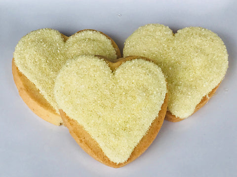 yellow heart shaped cookies wrapped and personalized gifts