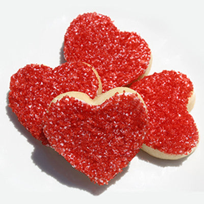 Red Heart Shaped Cookies with sprinkles
