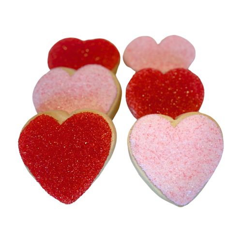 Individually wrapped red and pink heart shaped sugar cookie