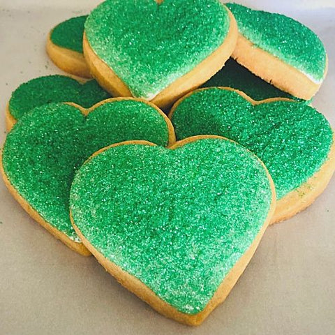 green heart shaped cookies for any occasion. Personalize cookies for weddings, corporate cookie gifts, cookie favors and more.