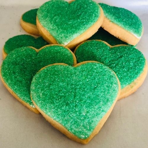 Green Heart Shaped sugar cookies by Super Love Cookies