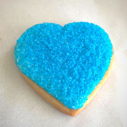 blue sugar cookie hearts with sprinkles and personalized for gifts, corporate events, or employee appreciation gifts.. 
