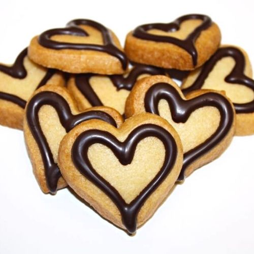 chocolate heart shaped sugar cookies. Guittard dark chocolate. Natural, premium ingredient sugar cookies