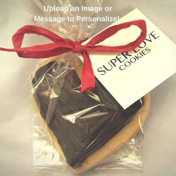 dark chocolate heart cookies personalized and gift wrapped for wedding favors or event favors