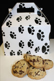 support animal shelters by purchasing paw print gift box filled with dark chocolate chip cookies from Super Love Cookies