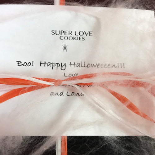 Remote employee gifts for halloween. Chocolate chip cookie box branded and personalized