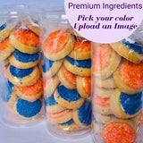 Sugar cookie dots choose your sprinkles color. Upload an image and message for personalized cookie gift