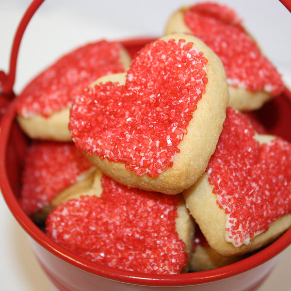 Valentine's red heart shaped cookies in love bucket