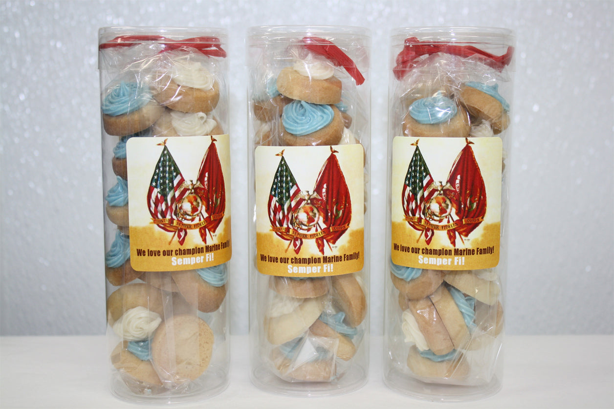 Personalized cookie gifts by Super Love Cookies Decorated sugar cookies in blue and white