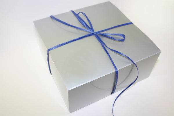 Free Gift Wrap with silver box packed with cookies and personalized noted